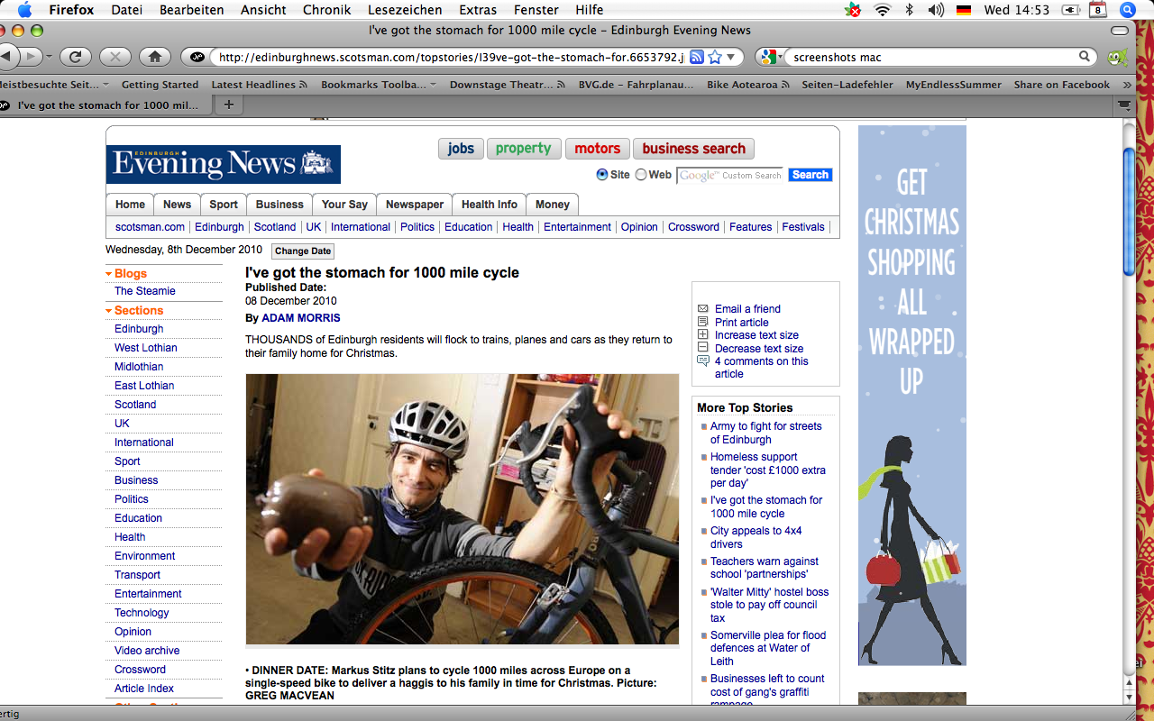 Edinburgh Evening News online article 8/12/10